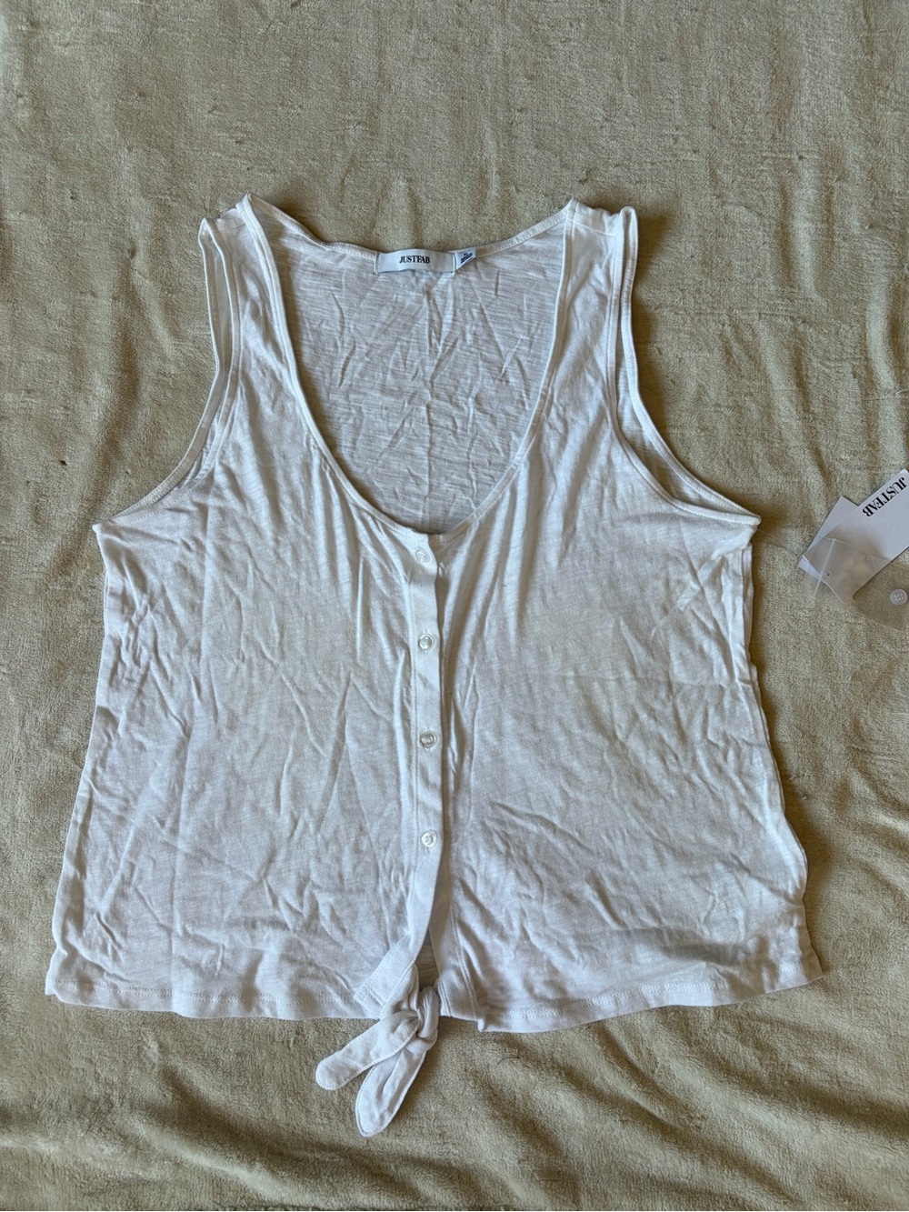 JustFab White Button-Front Tie Hem Tank